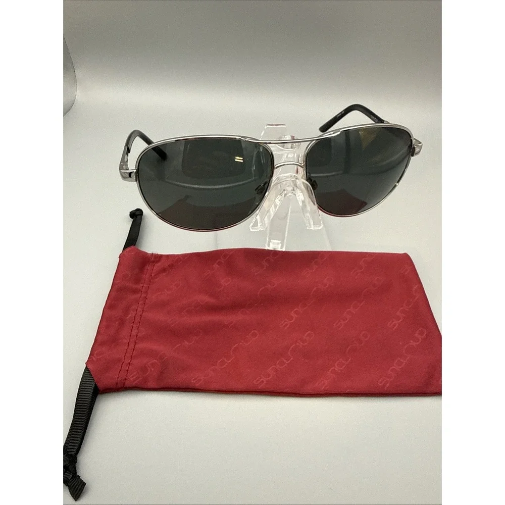 Suncloud Aviator Genuine Silver/Black Frame -Green Polarized Lens Vtg w/bag READ